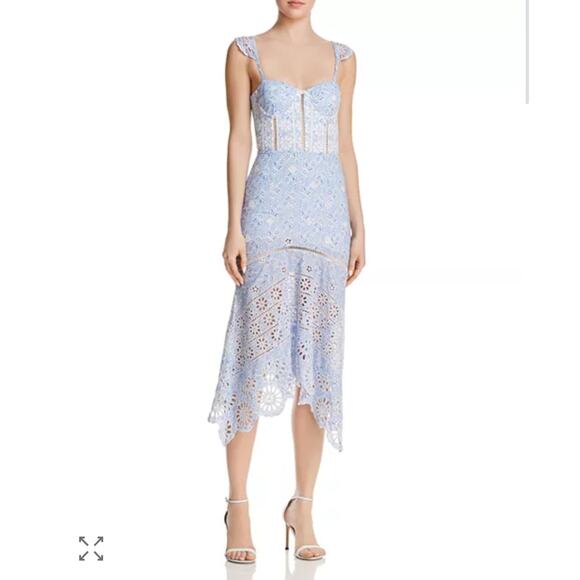 Karina Grimaldi Blue Irma Eyelet Detail Floral Print Midi Dress Size Small - Picture 16 of 16